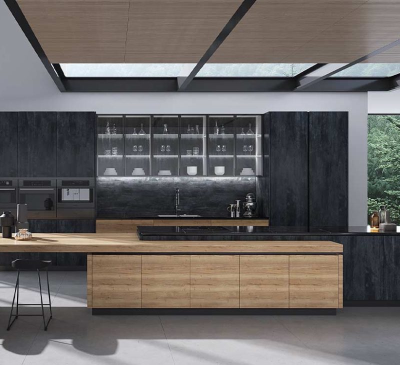 Single Wall Kitchen Design with Long Wood Island1