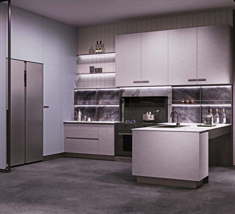 Lumi Series Purple Elegant Handleless Kitchen Cabinet4