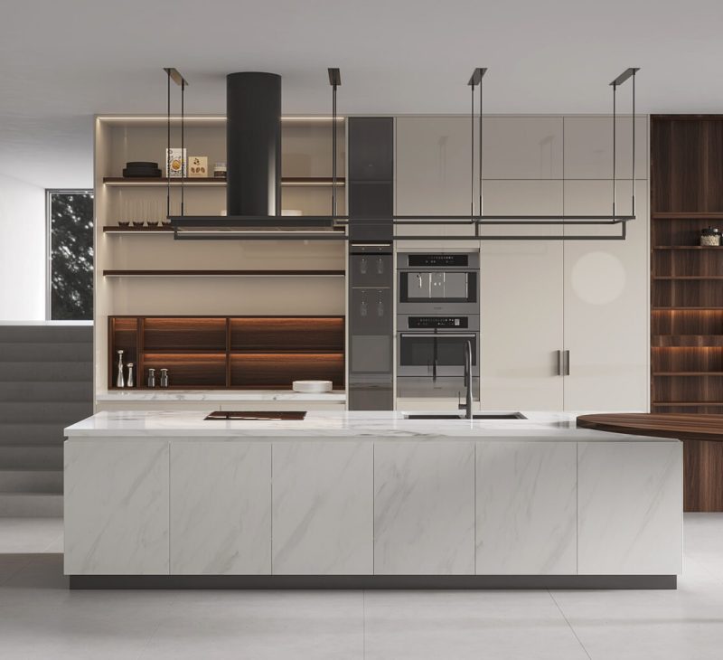 Cream Kitchen Cabinets with White Island1